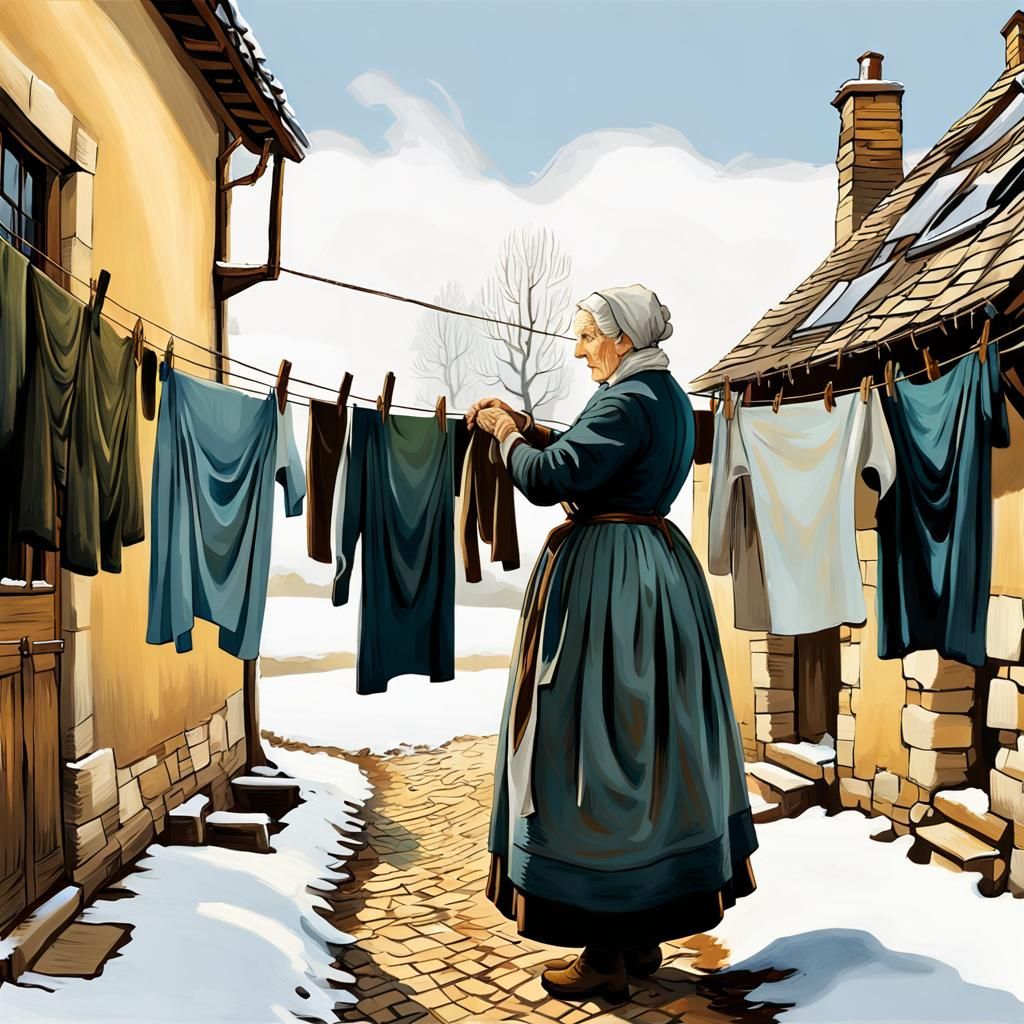 Winter Laundry: Renaissance Art Inspired Painting