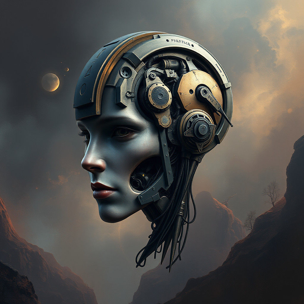 Cyborg Portrait in a Mystical Sci-Fi Realm
