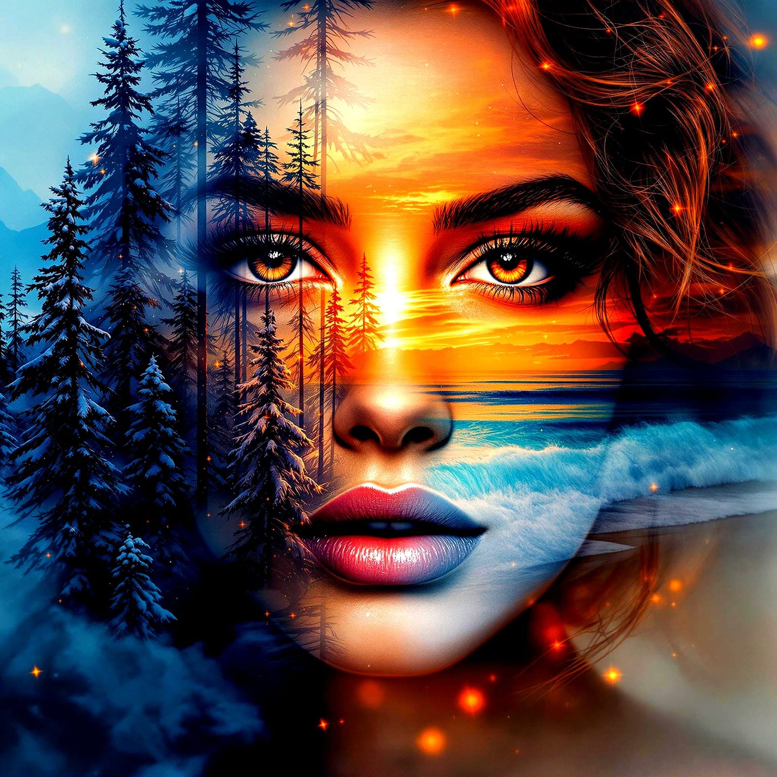 Surreal Double Exposure Portrait in Hyperdetailed Photoreali...