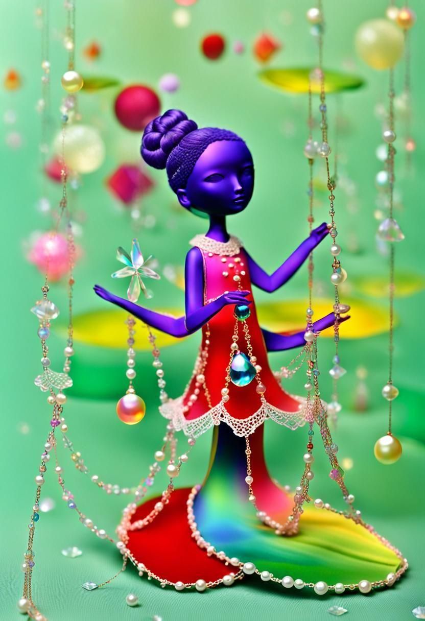 Figurine Bound by Iridescent Crystal Chains