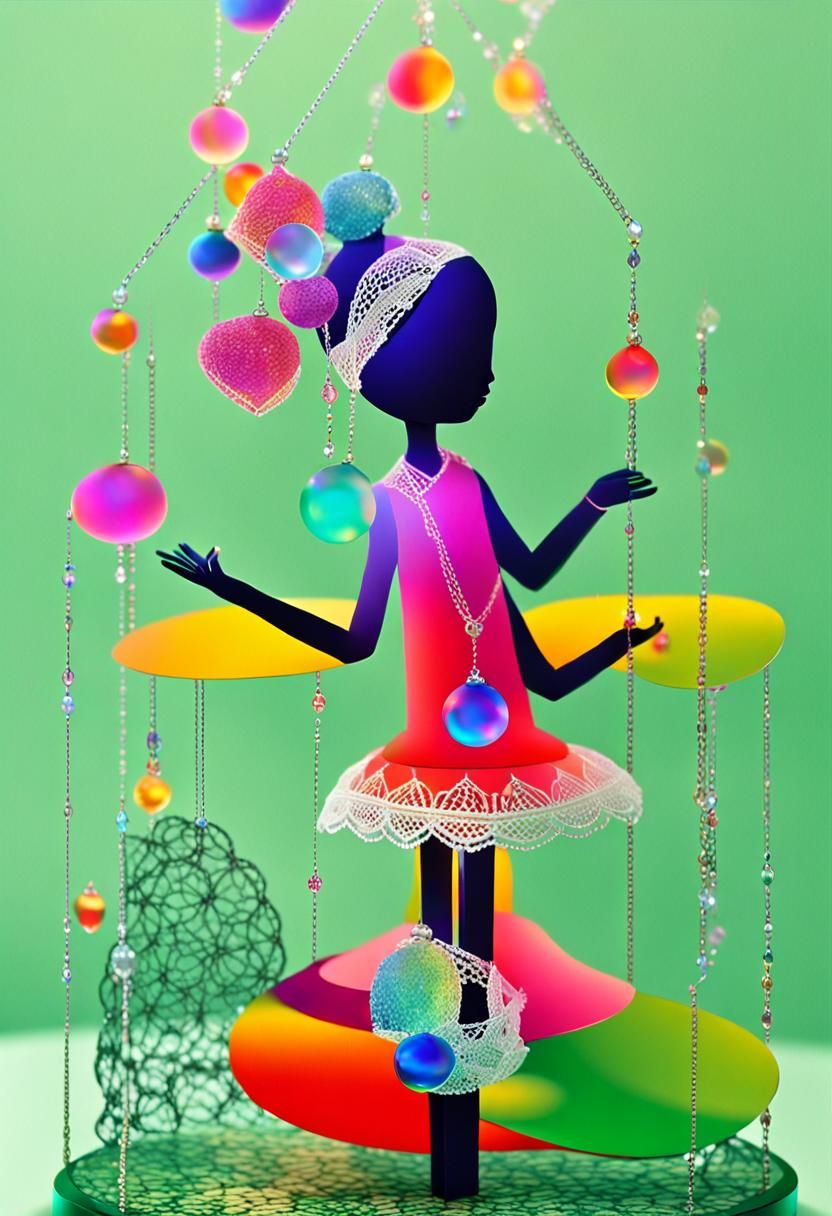 Figurine Entangled in Lace and Crystal Chains