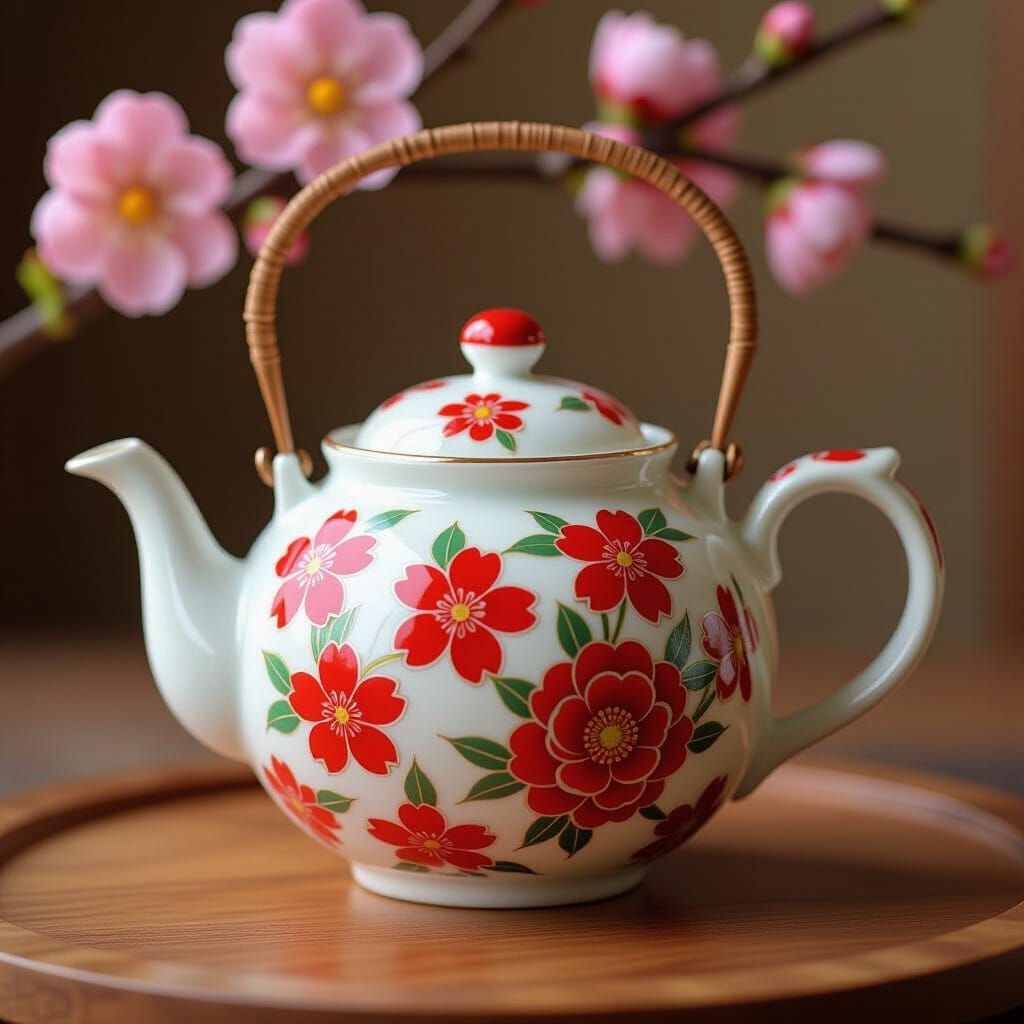Floral Japanese Teapot in Pop Art Style