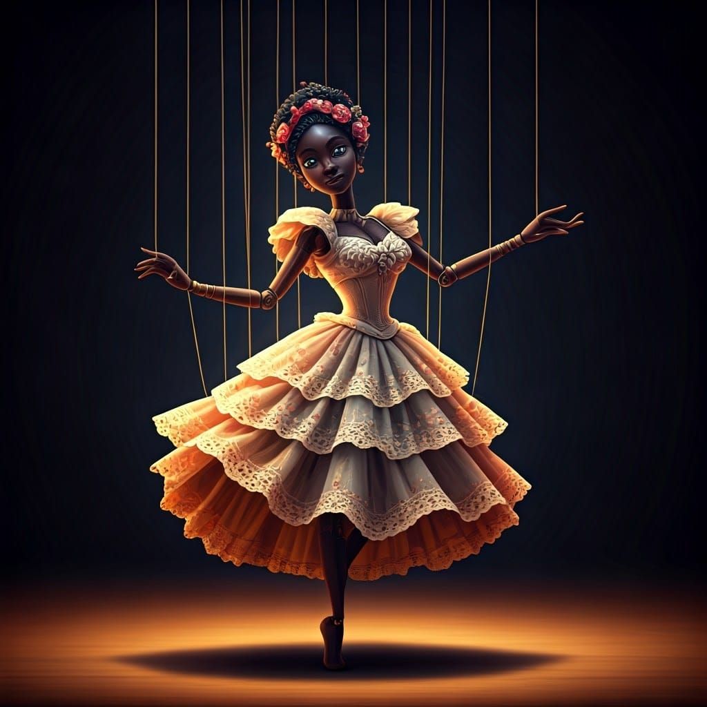 Elegant Black Marionette Puppet Dances with Grace