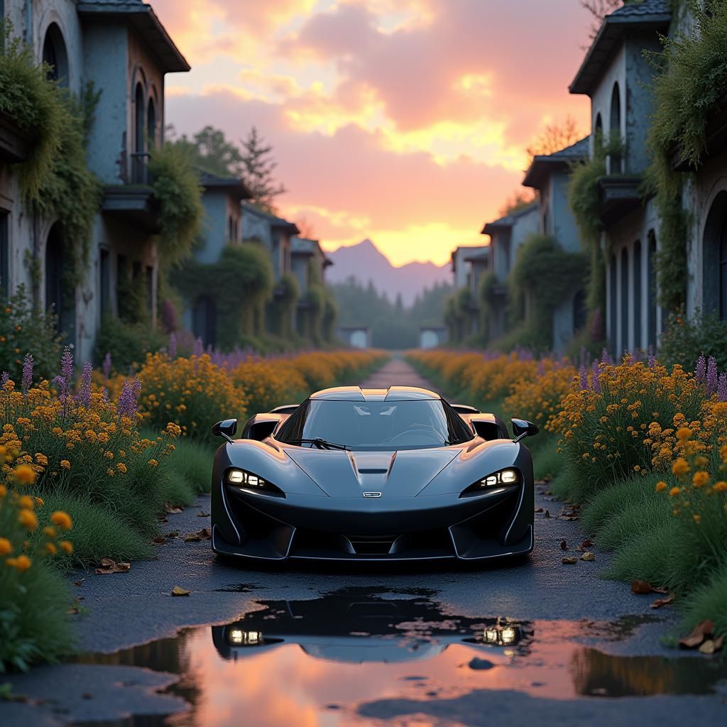 Supercar in Abandoned Street: Hyperrealistic Concept Art