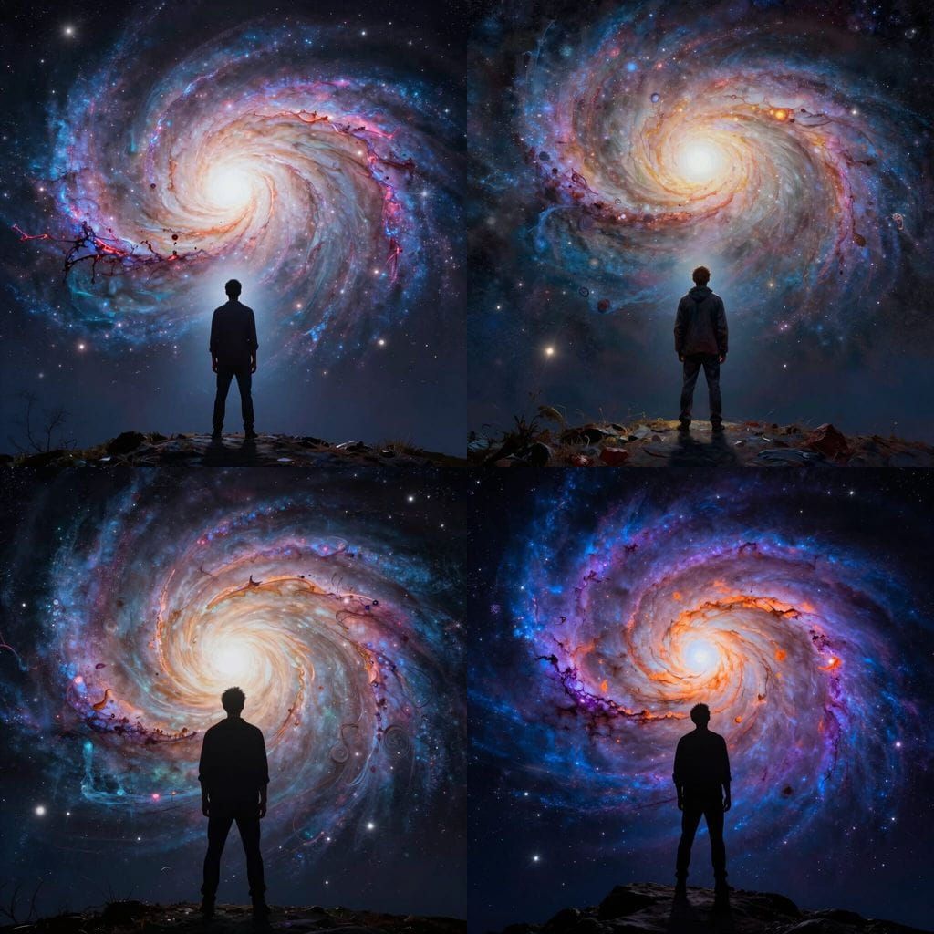 Man Awestruck by Magical Galaxy in Dramatic Concept Art