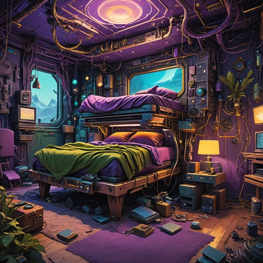 Futuristic Computer Versus Enchanted Bed: Sci-Fi Art