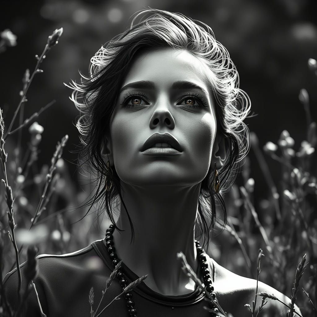 Ethereal Supermodel Portrait in Dynamic B&W