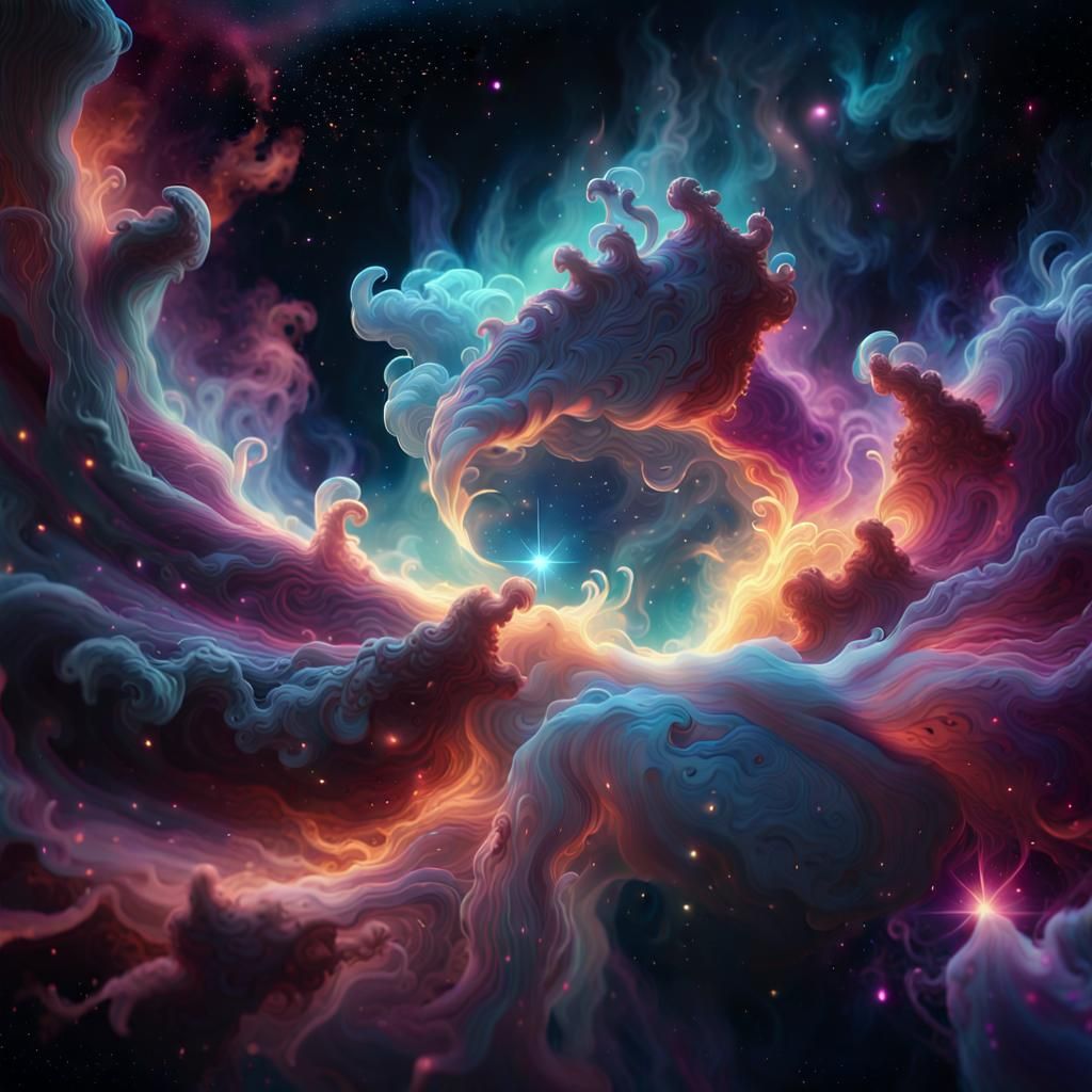 Vibrant Nebula in a Dark Starry Sky