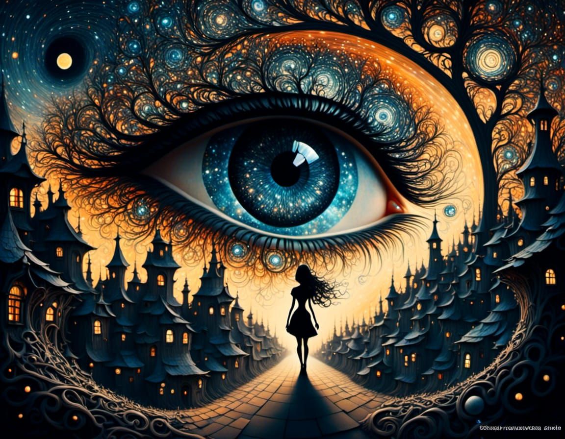 Surreal Mystery Eye with Glittering Silhouette