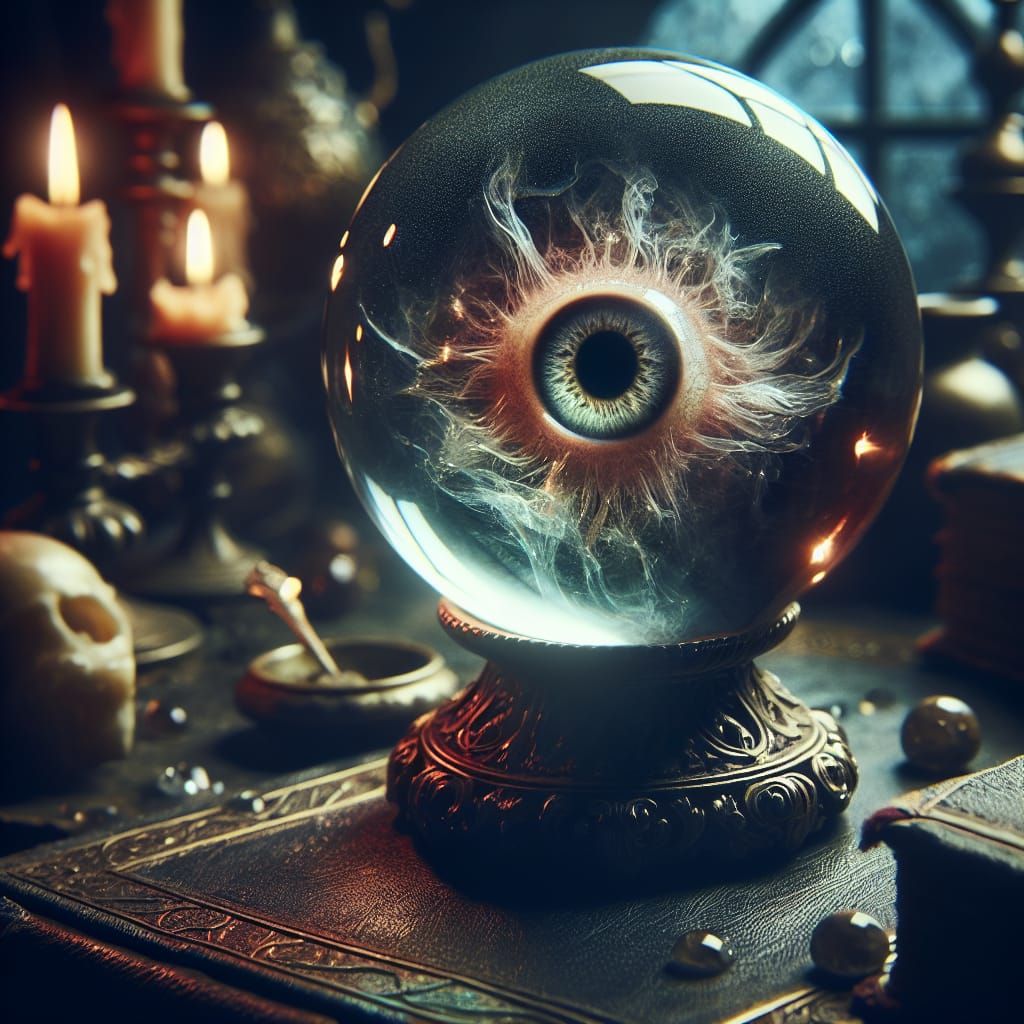 Captive Eye in Crystal Ball: Dark Fantasy Illustration
