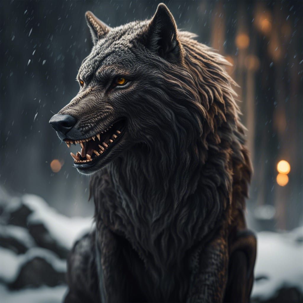 Intimidating Black Wolf with Yellow Eyes, Digital Art