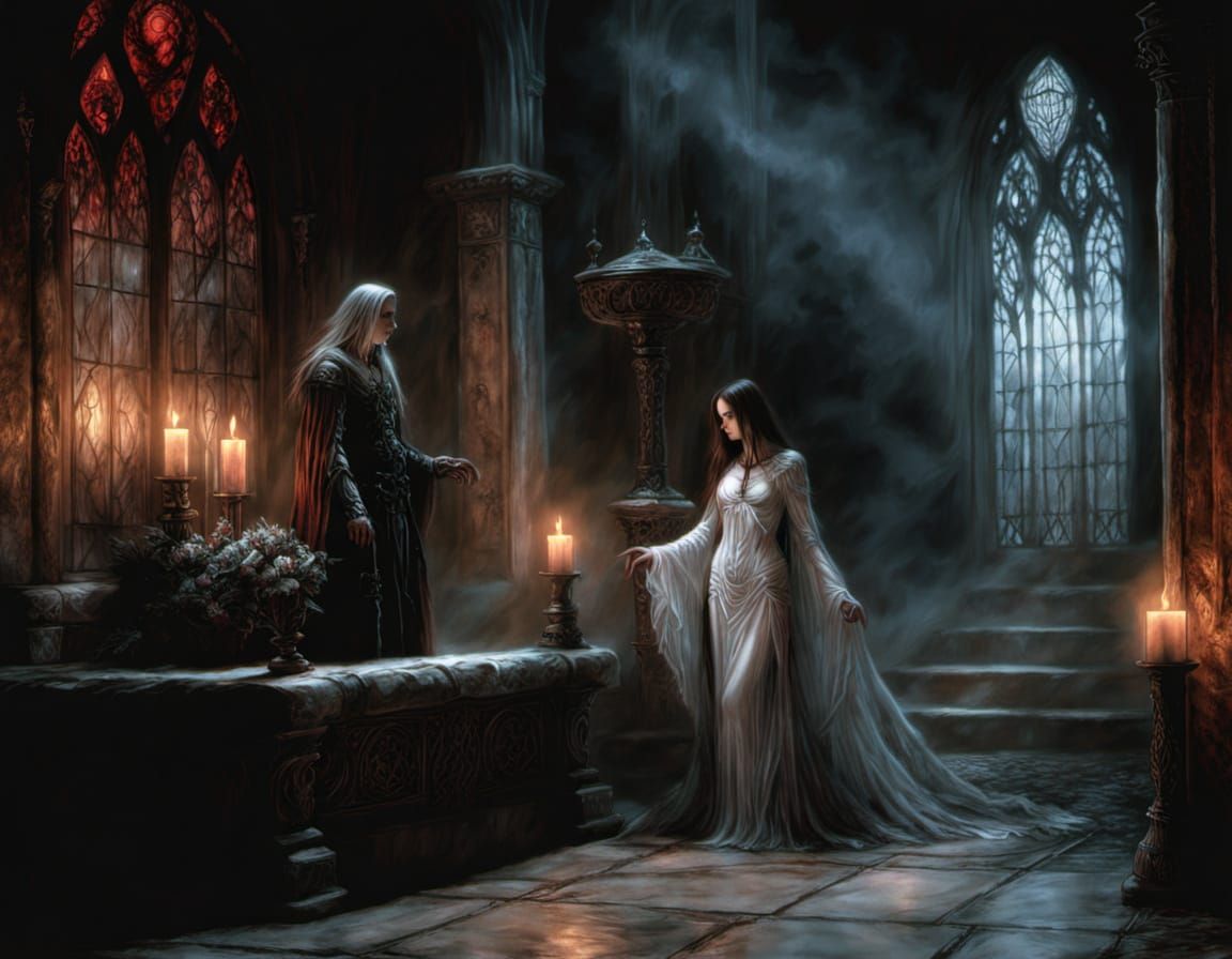 Gothic Couple in Ethereal, Sorrowful Light
