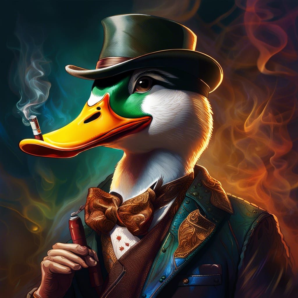 Duck Smoking Cigar in Hyperrealistic Splash Art