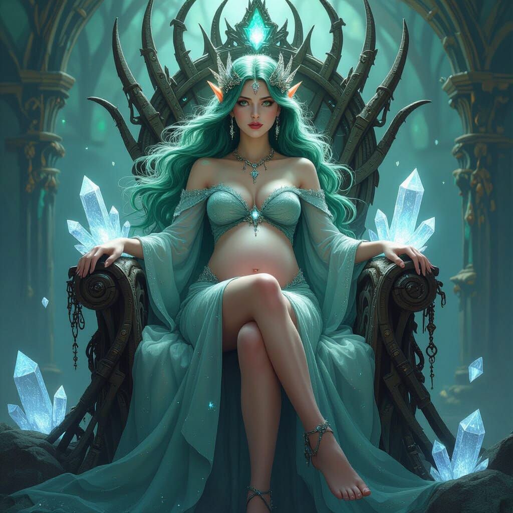 Pregnant Fairy Queen on Crystal Throne: Mystical Realism