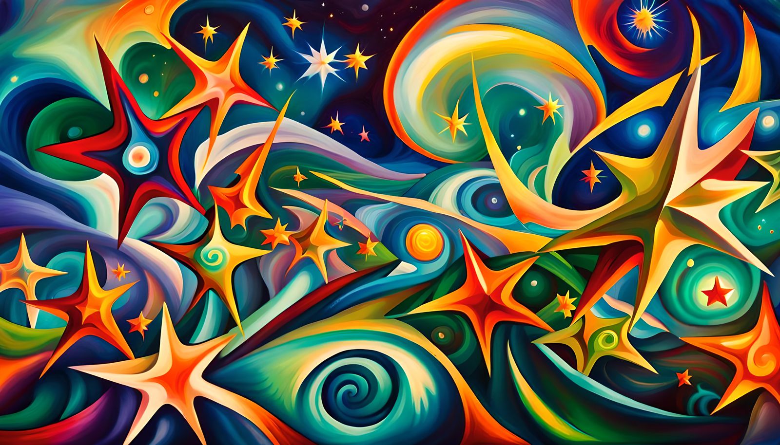 Iridescent Stars in Electro Magnetic Plasma: Impasto Paintin...