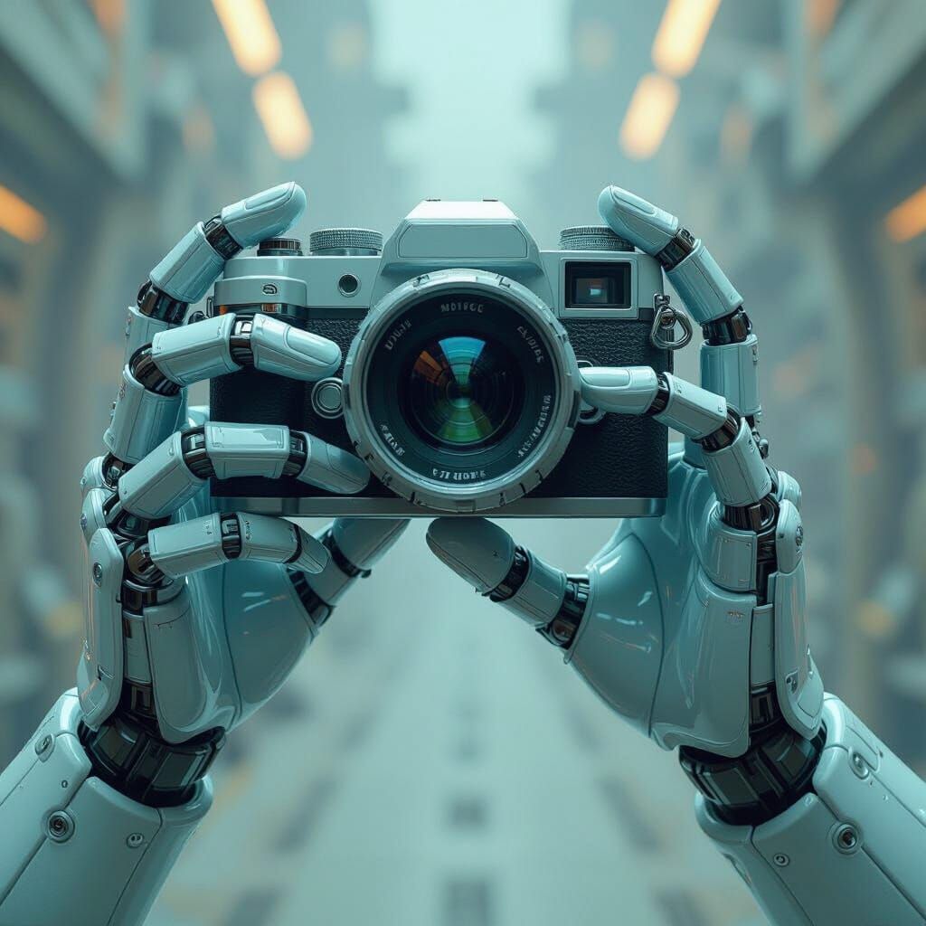 Glass Hands Grasping Vibrating Camera in Surreal Style