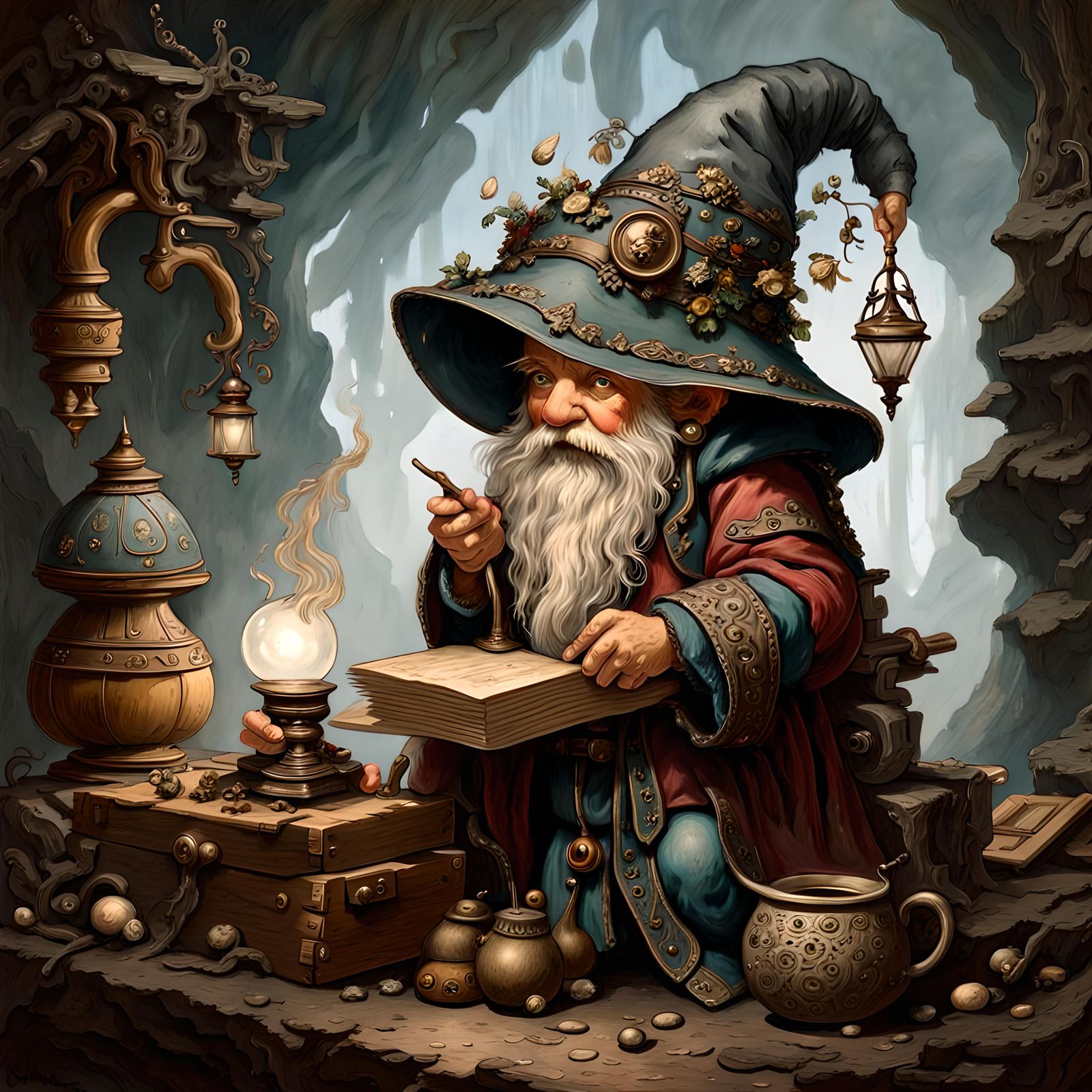 Ultradetailed ultradetailed Gnome wizard, style of late 19th early 20th century fantasy artists