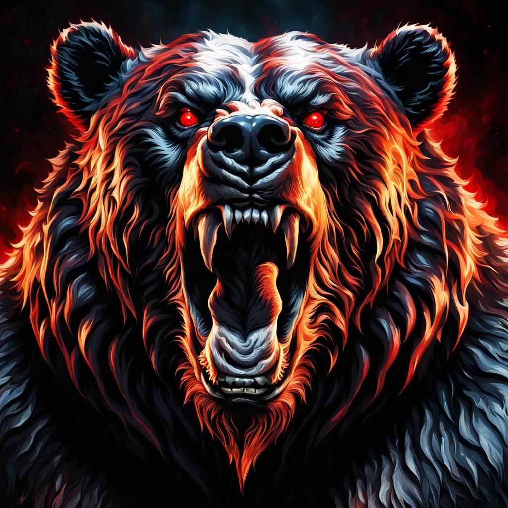 Terrifying Obese Bear-King Portrait with Red Eyes