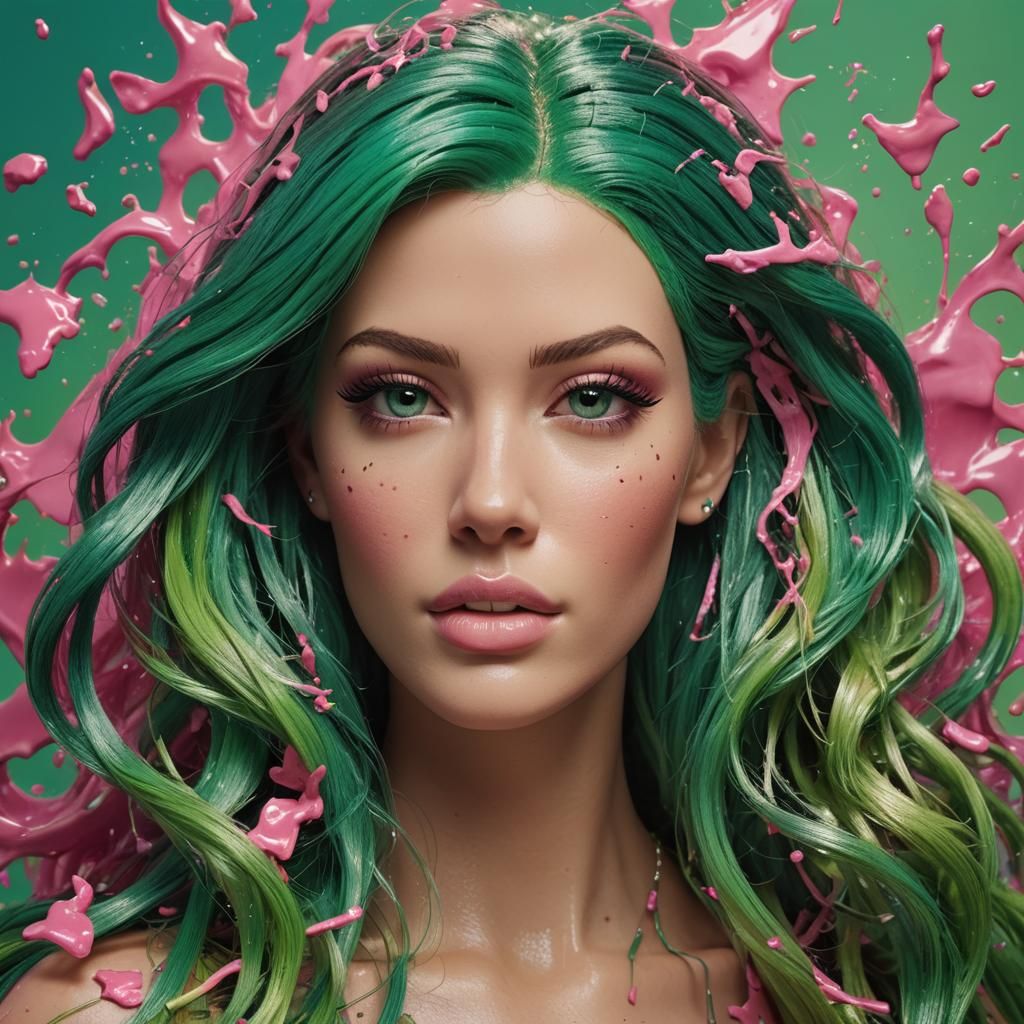 Hyperrealistic Barbie with Green Hair in Bikini