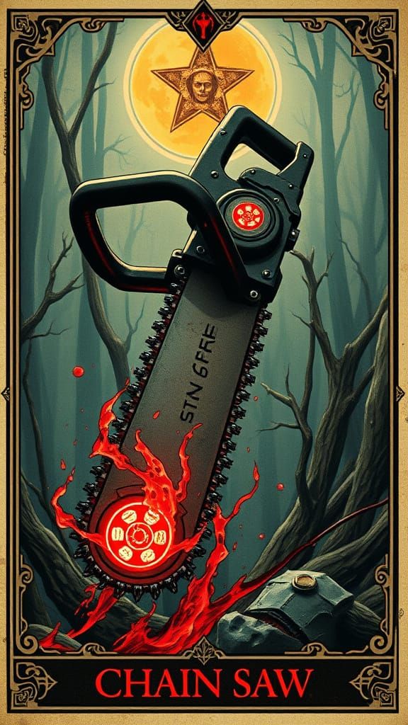 Dark Sith Chainsaw Tarot Card Art in Filmic Star Wars Style
