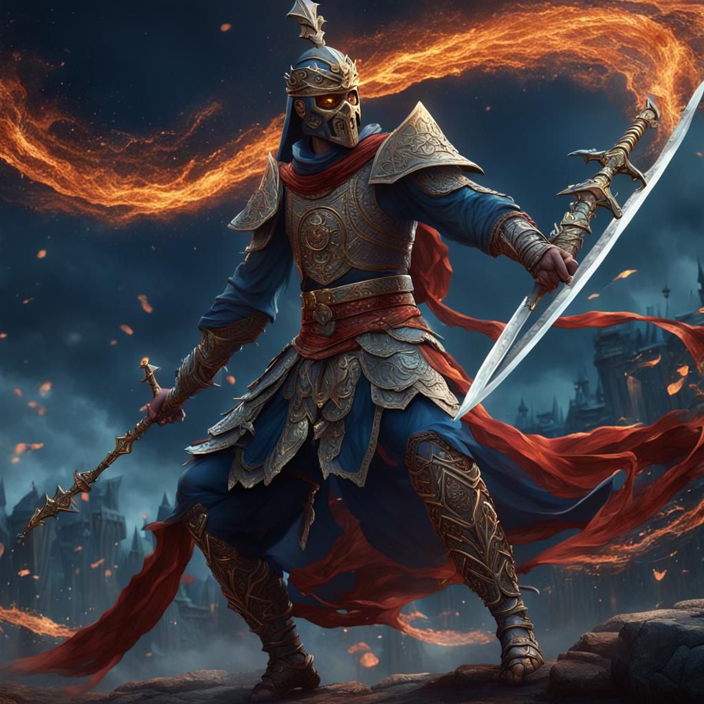 Fantastical Sword Dancer: Detailed Matte Painting