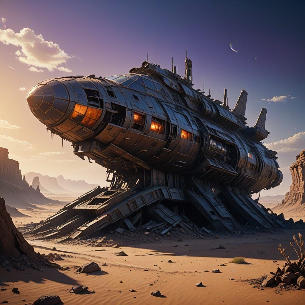 Abandoned Derelict Spaceship Buried in Desert Sands