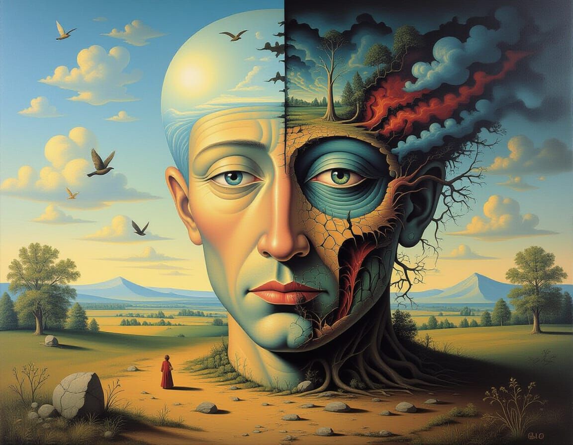 Surreal Alternate Reality Painting Revealing Psychological T...