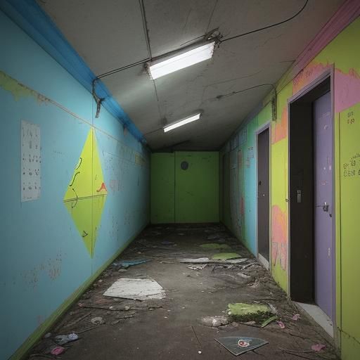 Liminal Space with Vibrant Colors and Non-Euclidean Geometry