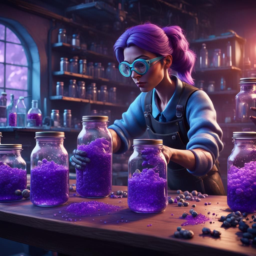 Scientist with Purple Liquid in Detailed 3D Rendering