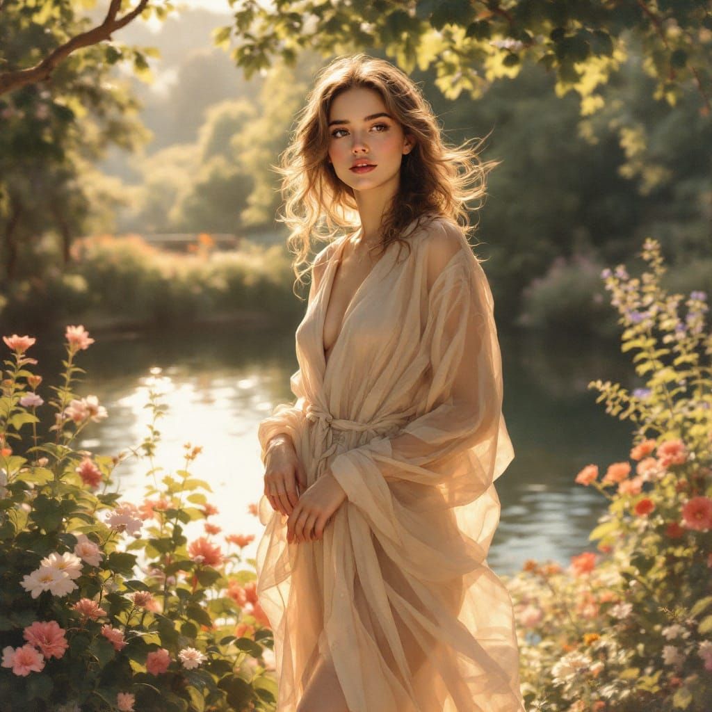 Serene Woman in Sunlit Garden