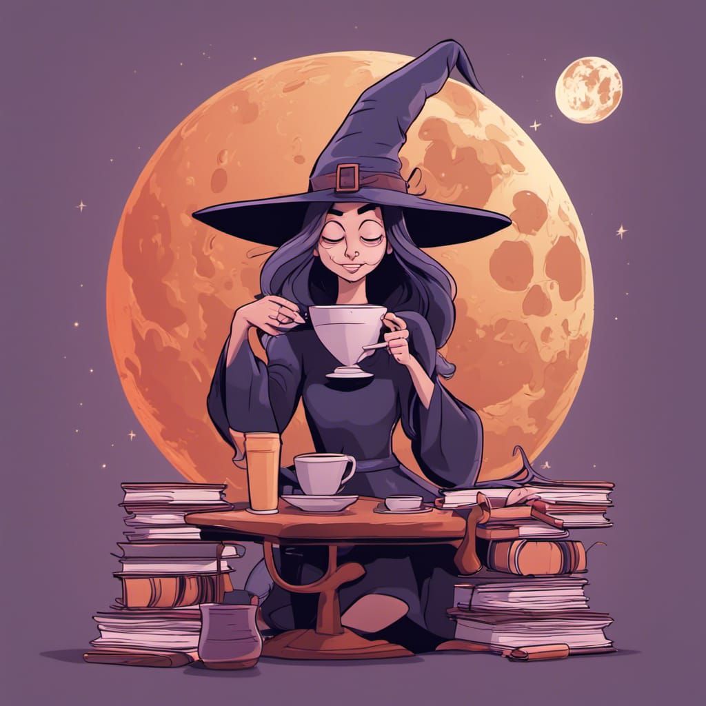 Cartoon Witch Drinking Coffee in 3D Digital Art