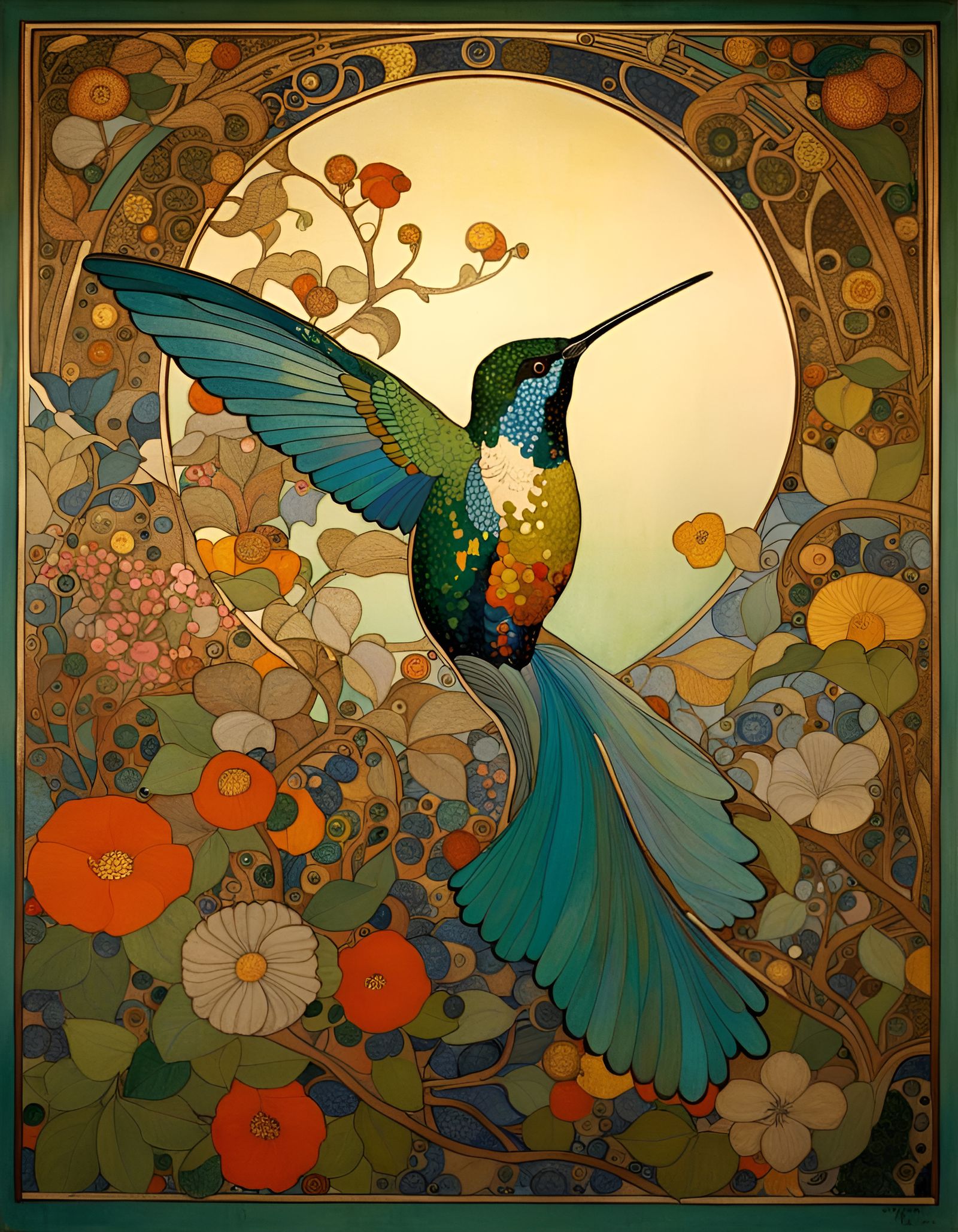 Art Nouveau Hummingbird in Flight