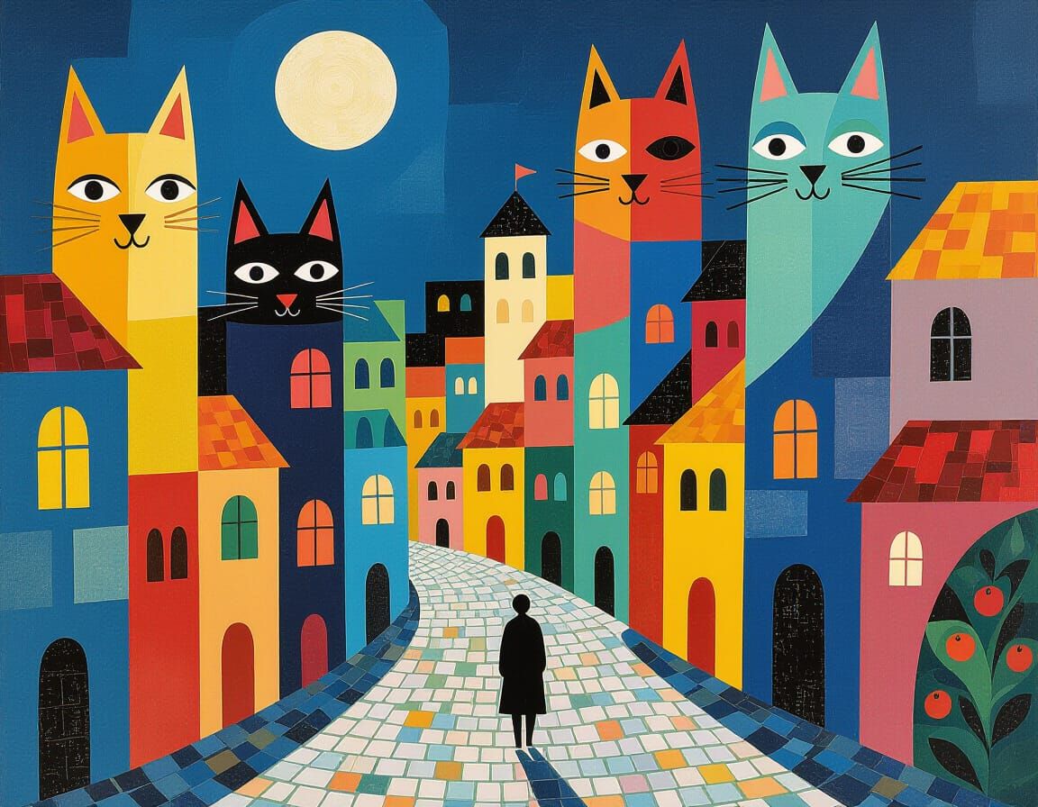 A Solitary Walk Through Cat City