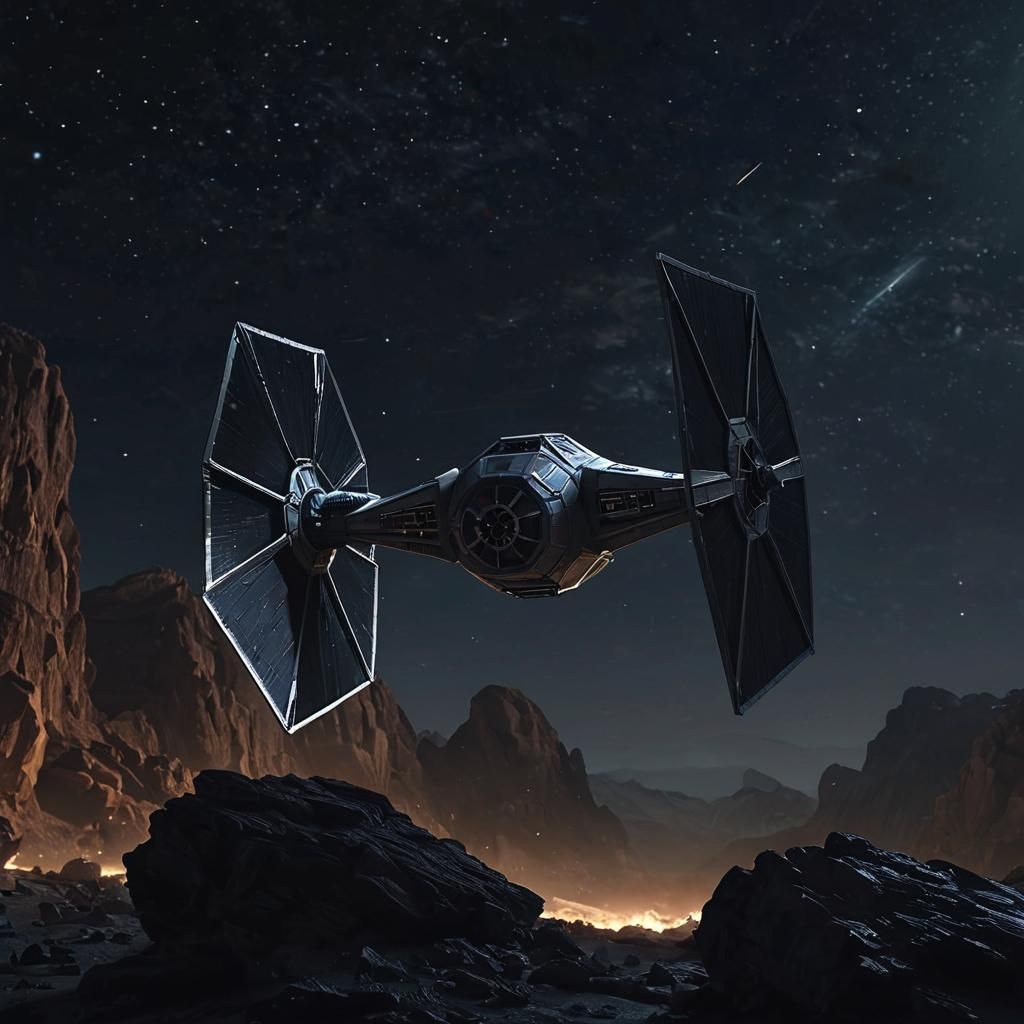 Cinematic TIE Fighter Flight on Rocky Planet