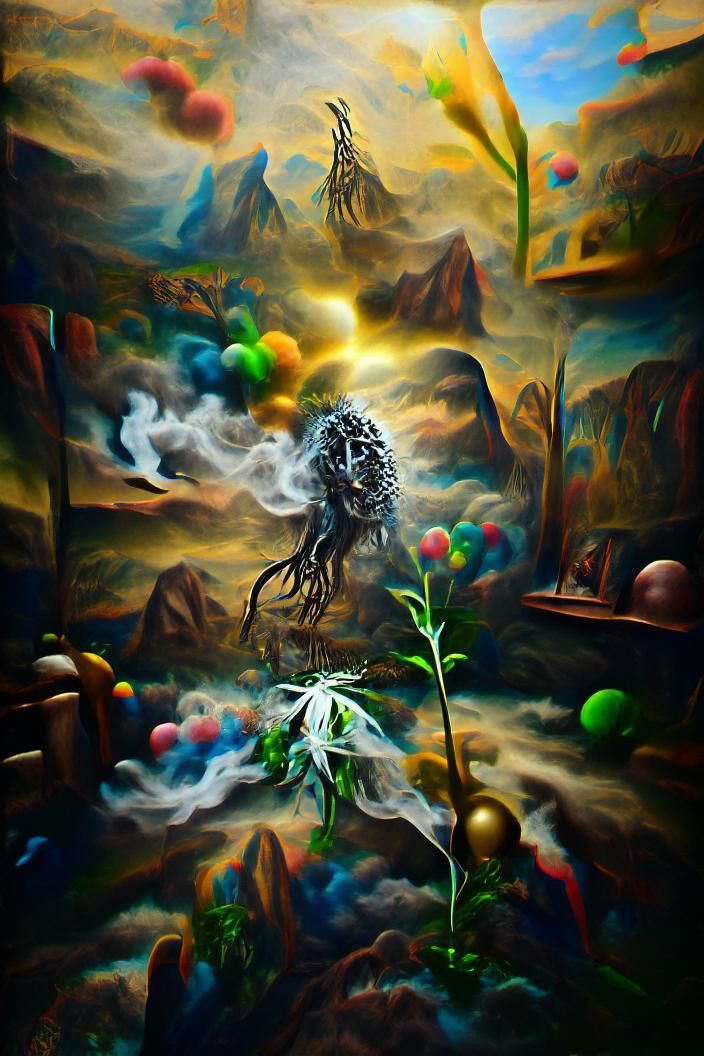 Surreal Cosmic Marijuana Plant in Holographic Style