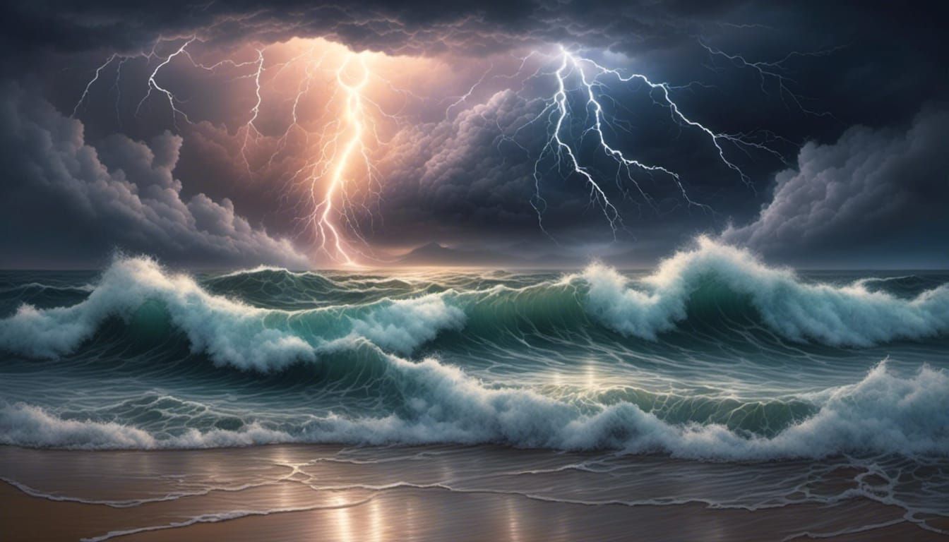 Ocean Waves and Lightning in Glass Orb Style