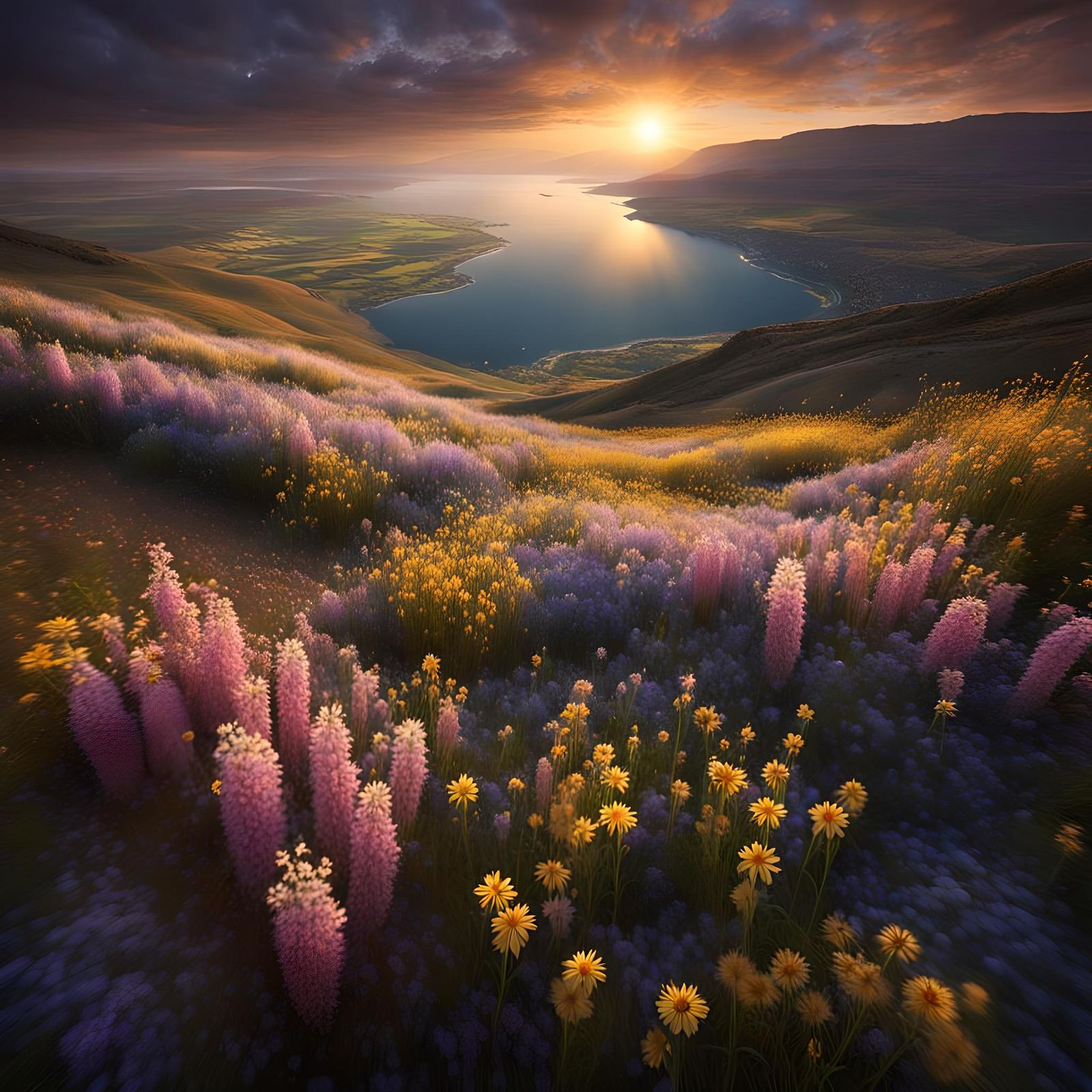 Sea of Galilee Wildflowers in Magic Light