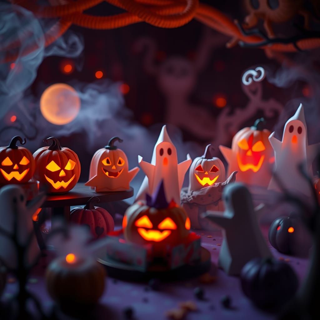 Spooky Birthday Party in Origami Papercraft Style