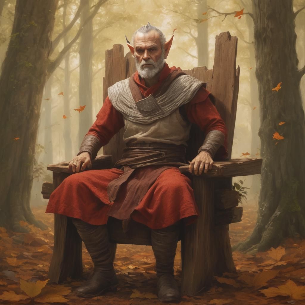 Elusive Elf King Seated on Wooden Throne