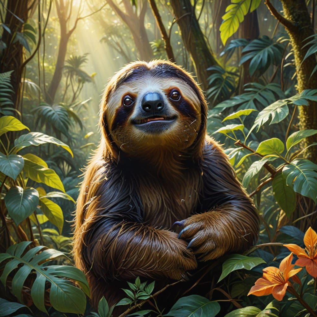 Vibrant Jungle Scene in Impressionist Style