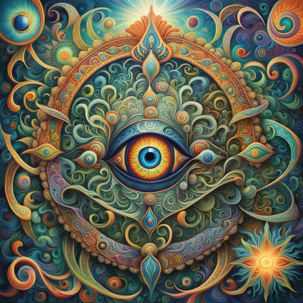Mystical Being with Glowing Third Eye in Surreal Style