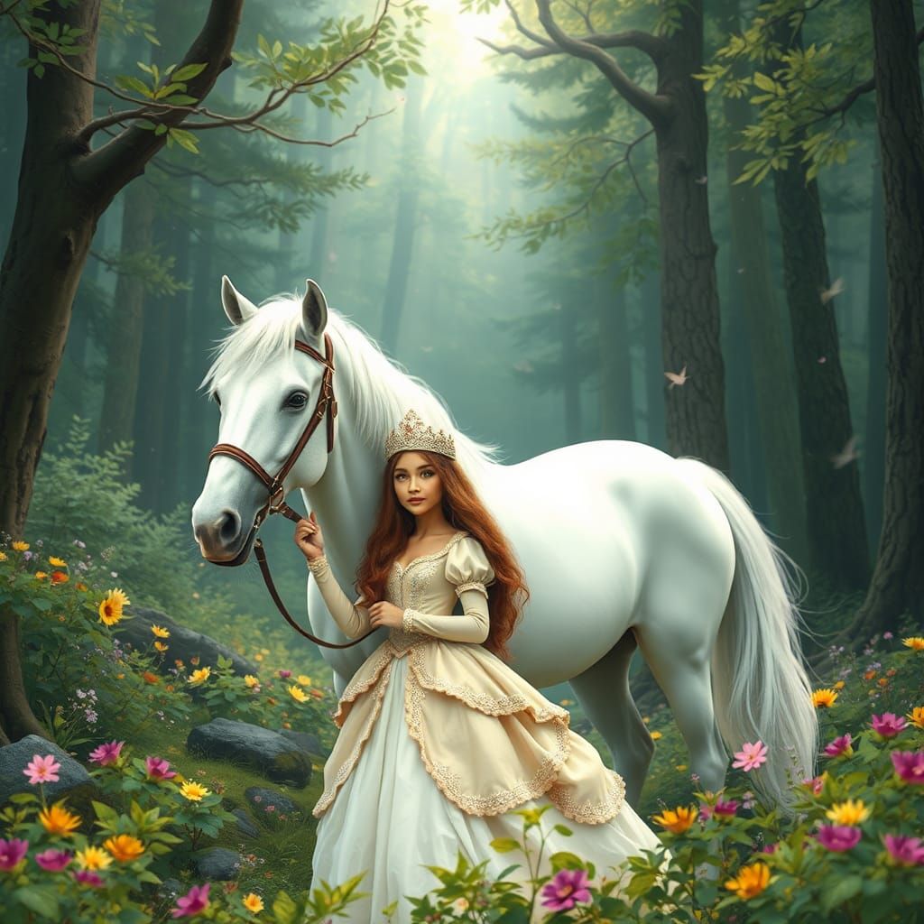 Enchanted Forest Princess with White Horse