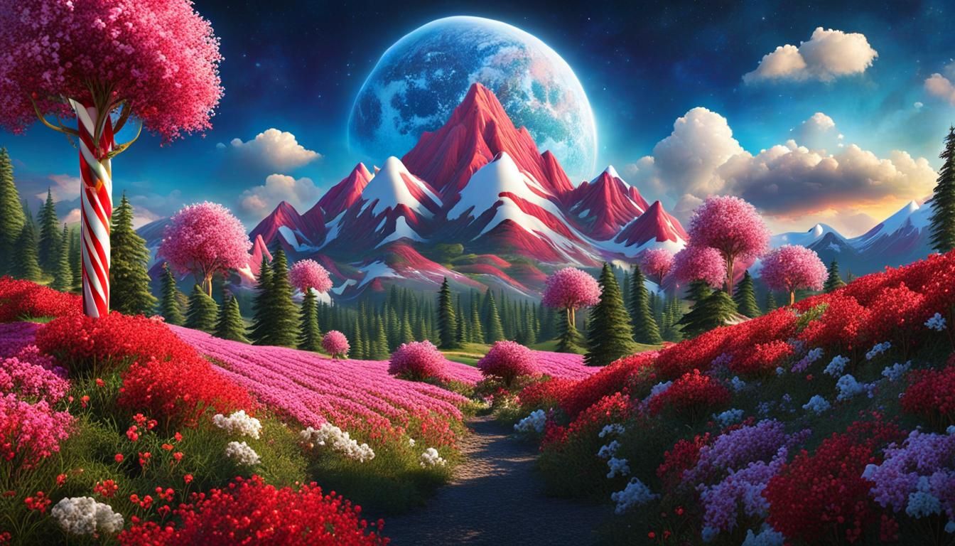 Hyperrealistic Candy Island with Ice Cream Mountains