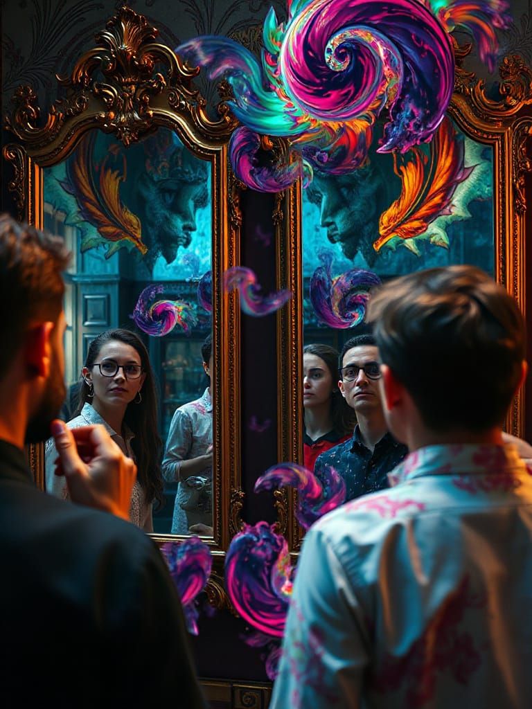 Surreal Reflections: Alternate Selves Dissolve into Fractals