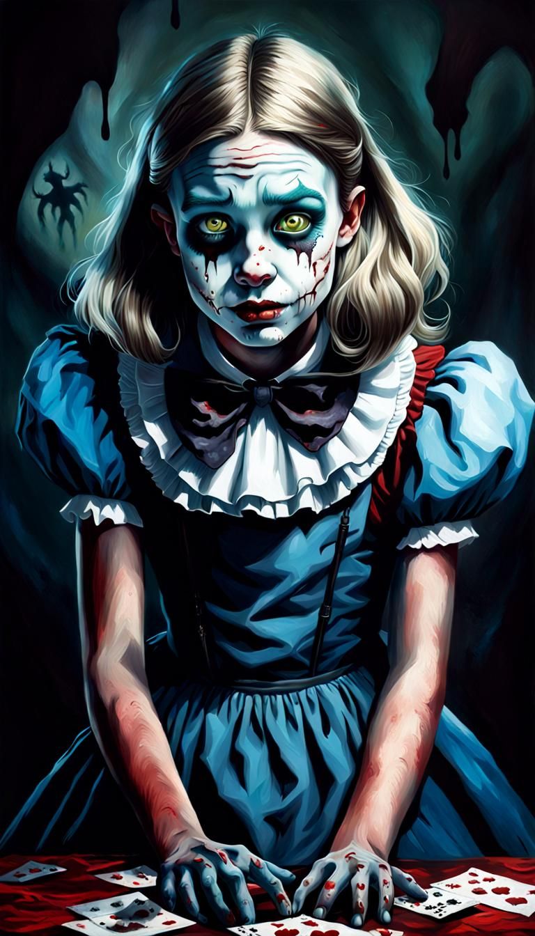 Zombie Alice in Wonderland: Hyperrealistic Oil Painting