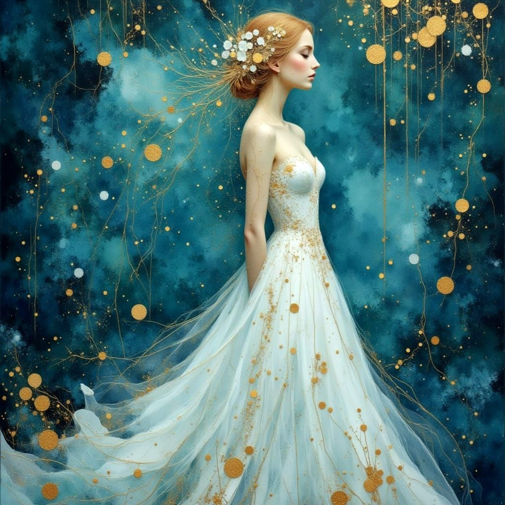 Ethereal Figure in Deep Blue and Gold
