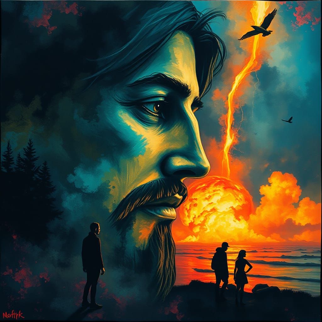 Fluorescent Abstract Expressionist Batik: Jesus and Storm