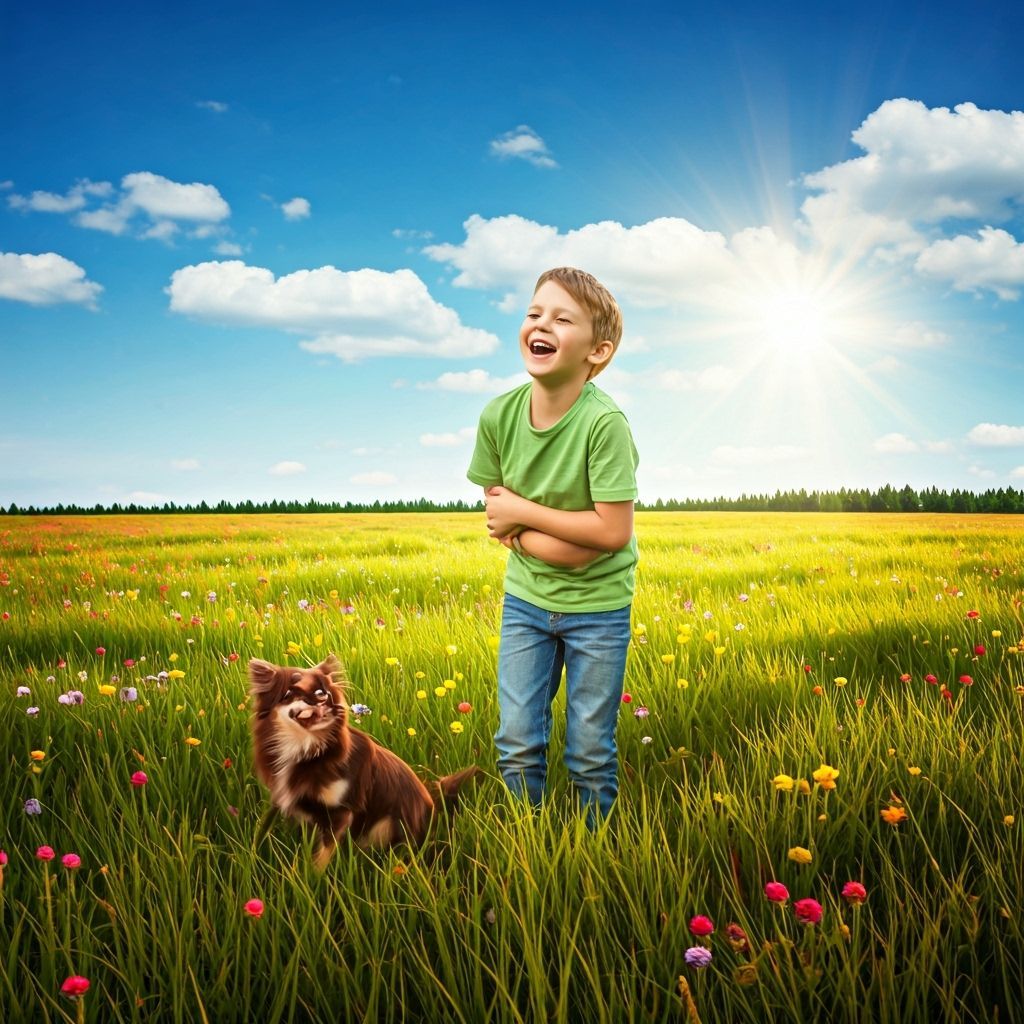 Boy and Chihuahua Play in Wildflower Field