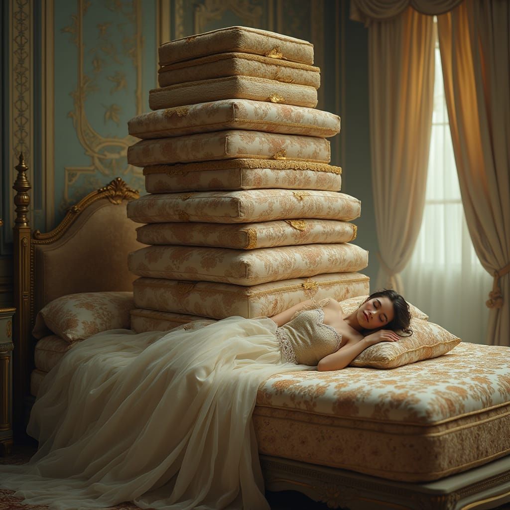 Serene Princess in Opulent Art Nouveau Bedchamber