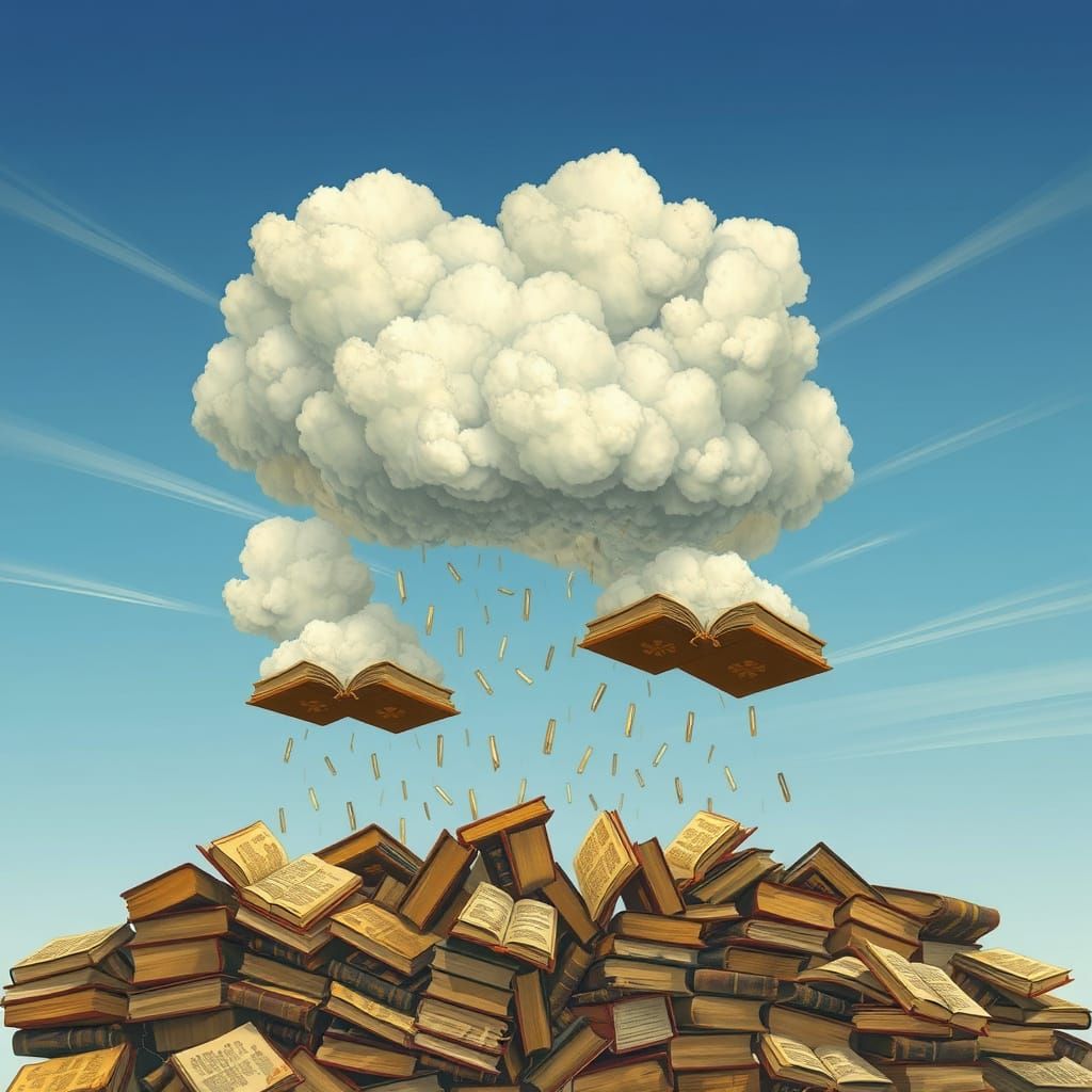 Fantastical Clouds Rain Golden Leather-Bound Tomes